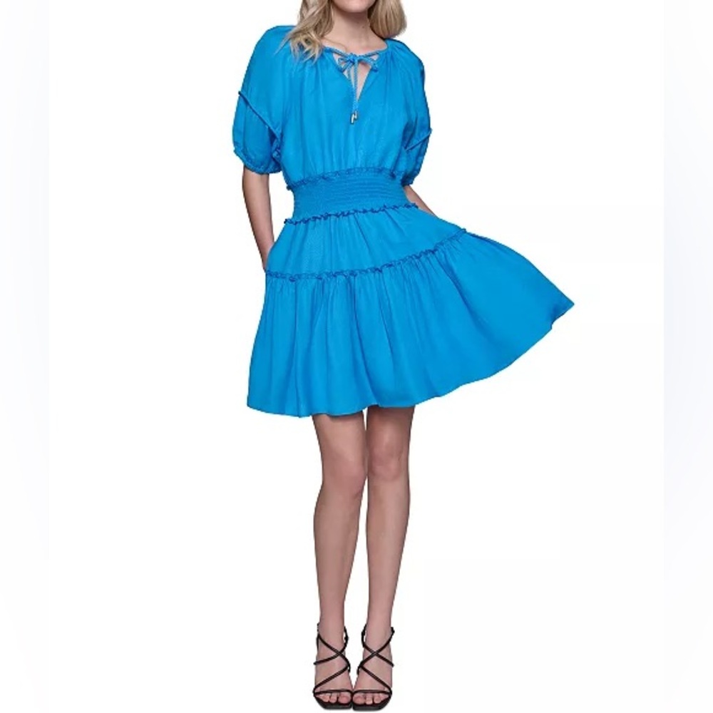 Karl Lagerfeld‎ Paris Boho Style Dress Puff Sleeves Smocked Waist Size 8
